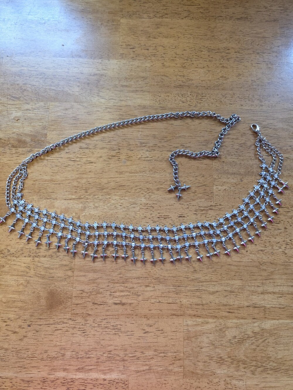 Vintage Y2K Multi-Strand Silver Crystal Swag Chain Belt